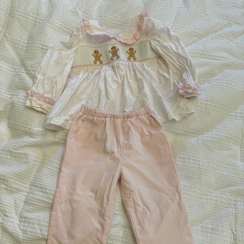 Smocked Stitchy Fish gingerbread Christmas 3T outfit